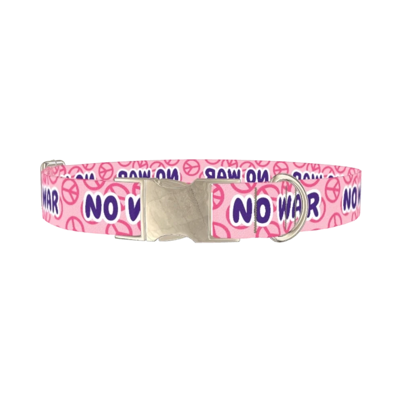 Peace Symbol Pink Dog Collar - metal silver