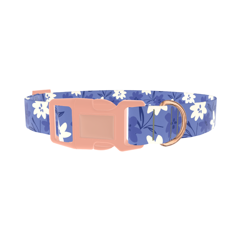 Blue Floral Pattern Dog Collar - plastic rose gold