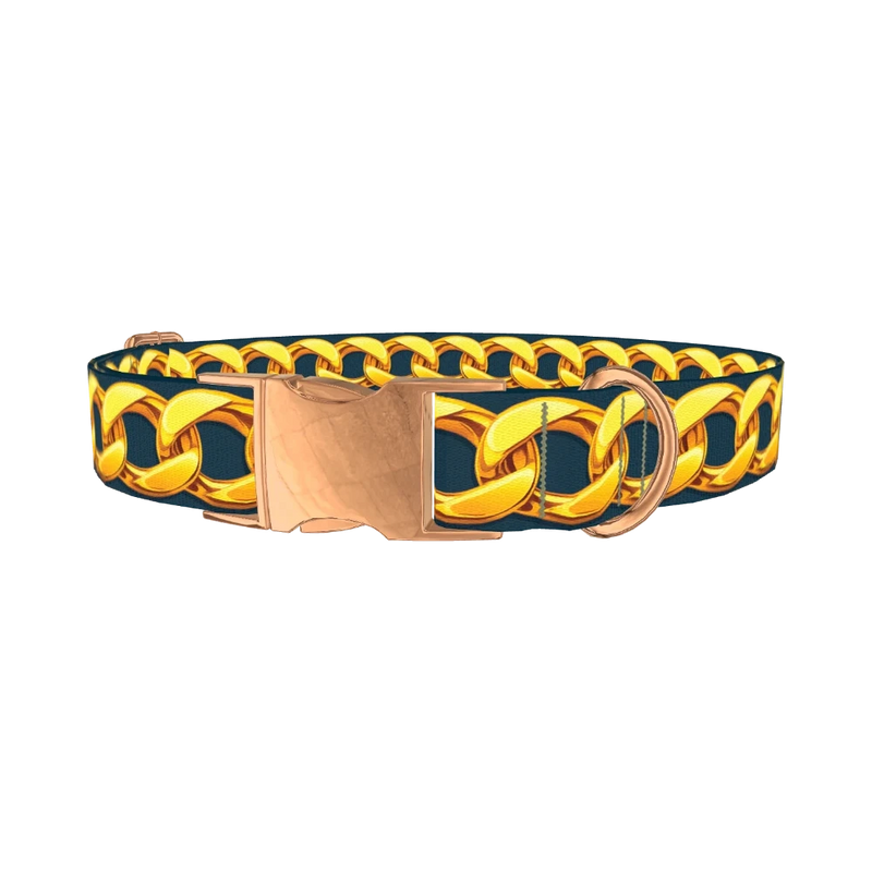Gold Chain Link Dog Collar - metal rose gold