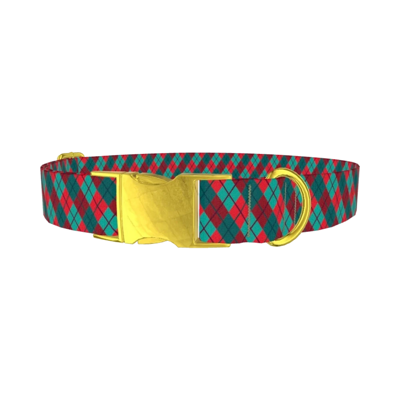 Rhombus Plaid Dog Collar - metal gold