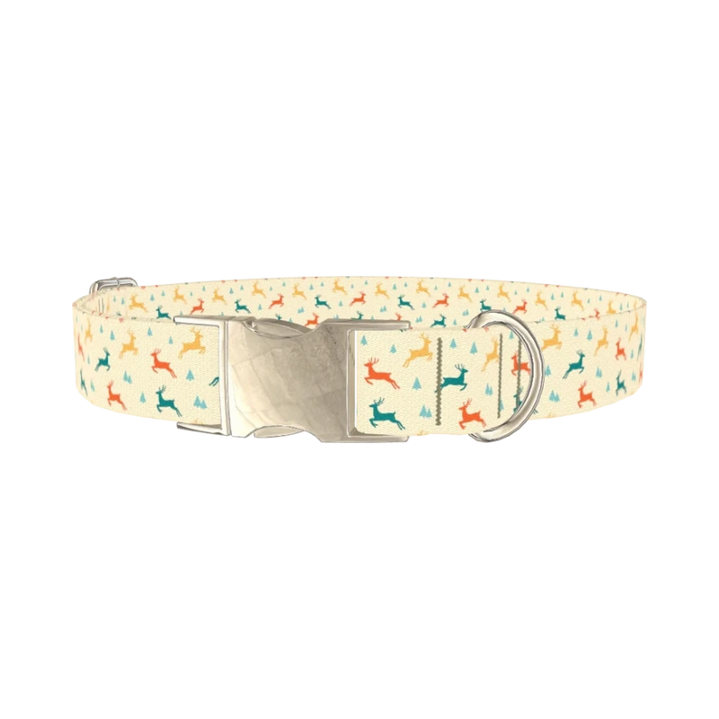 Colorful Reindeer Dog Collar - metal silver