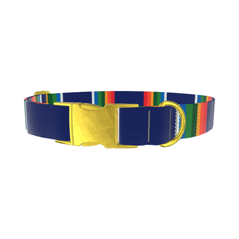 Woven Rainbow Stripe Dog Collar - metal rose gold
