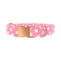 White Daisy Pink Dog Collar - metal rose gold
