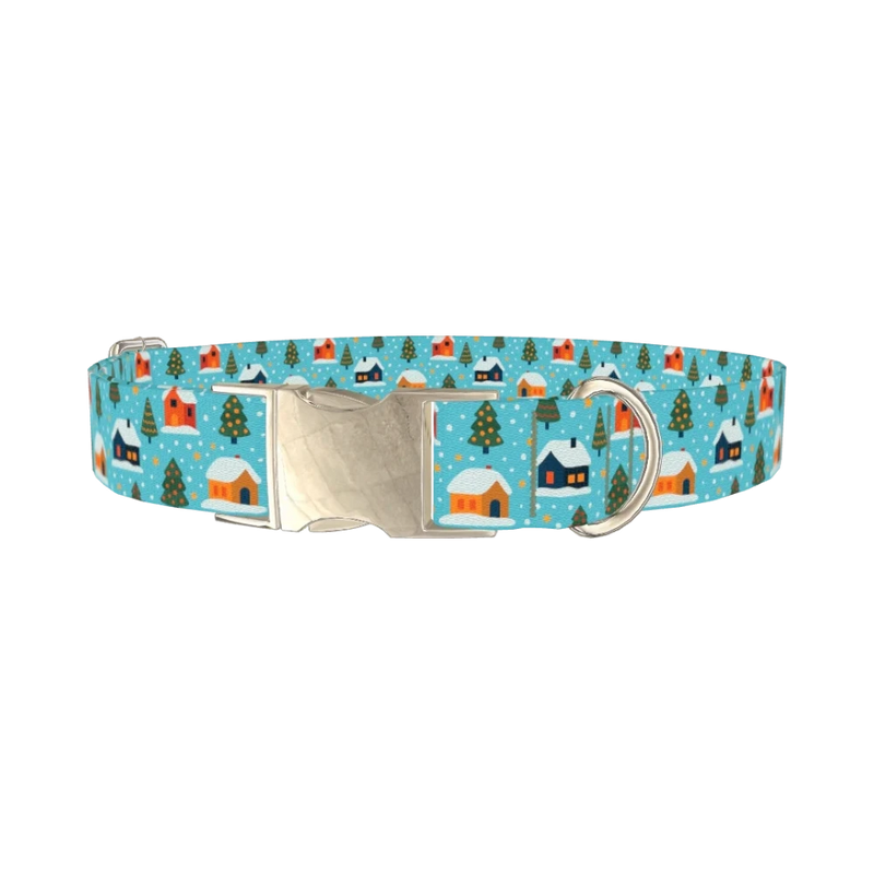 Christmas Village Dog Collar - metal silver