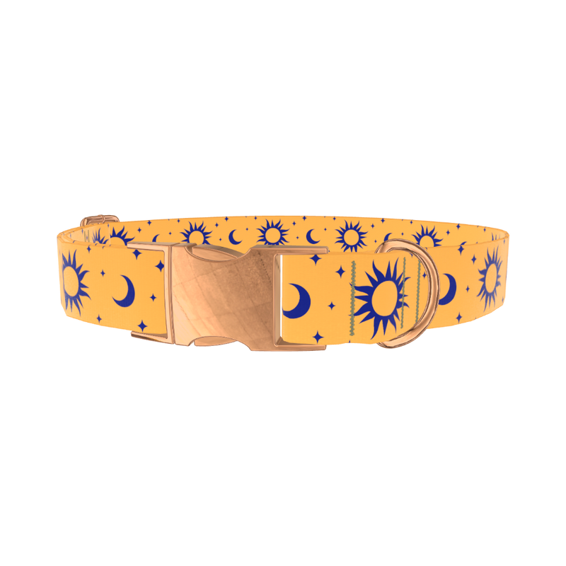Mystical Sun and Moon Dog Collar - metal silver