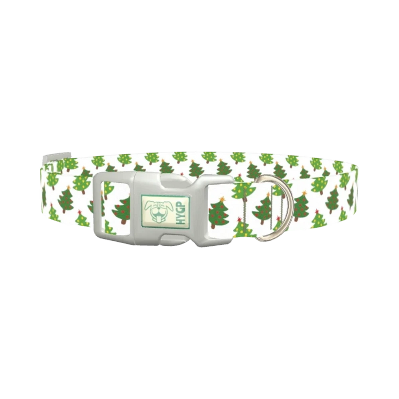 Festive Tree Pattern Dog Collar - plastic silver