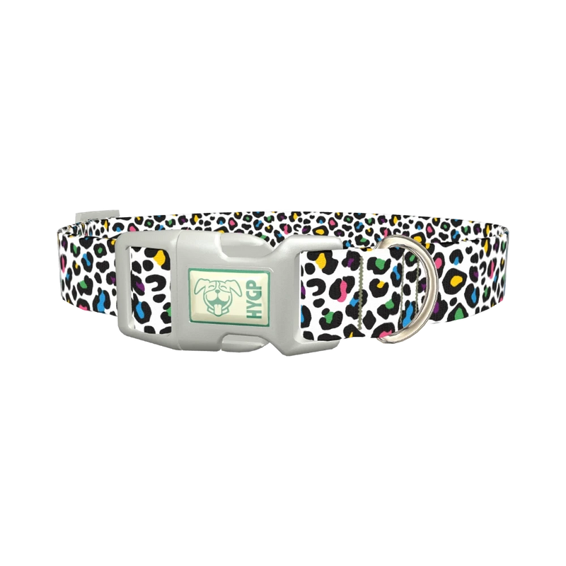 Colorful Leopard Dog Collar - plastic silver