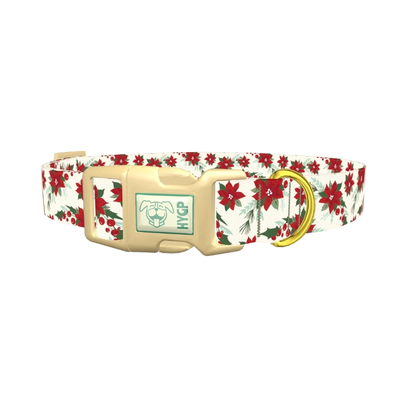 Festive Poinsettia Dog Collar - plastic gold