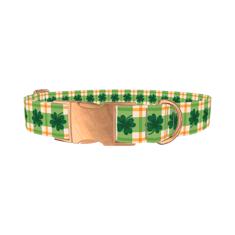 Plaid Clover Dog Collar - metal rose gold