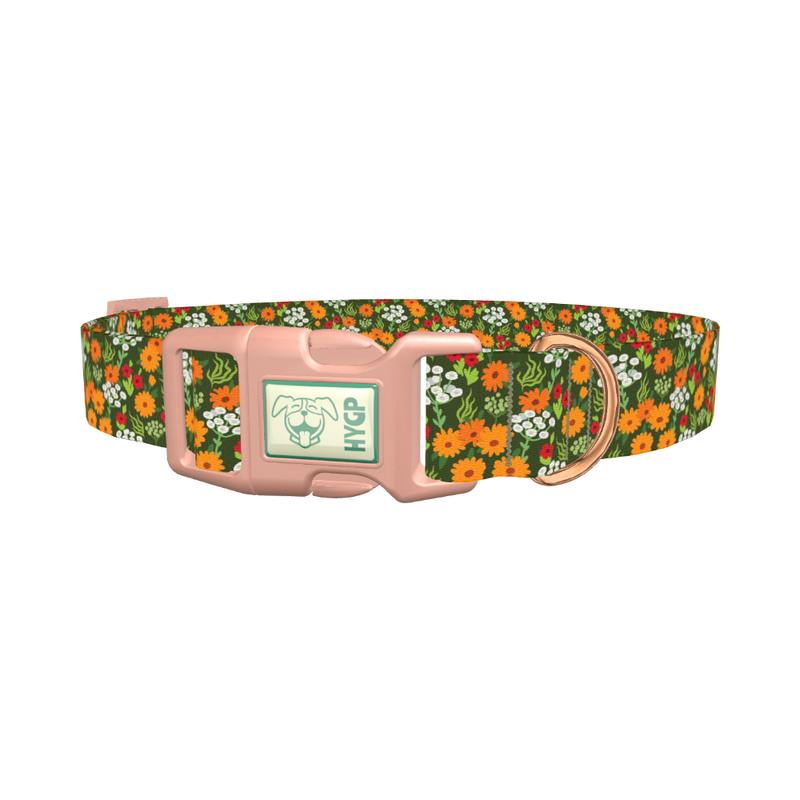 Bright Meadow Flowers Dog Collar - plastic rose gold