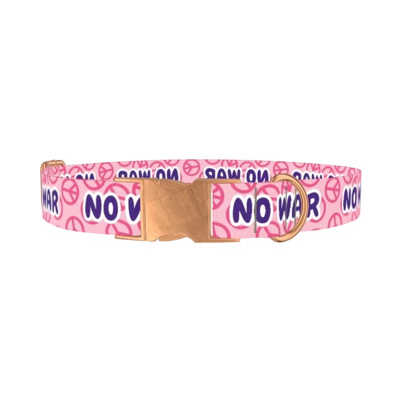 Peace Symbol Pink Dog Collar - metal rose gold