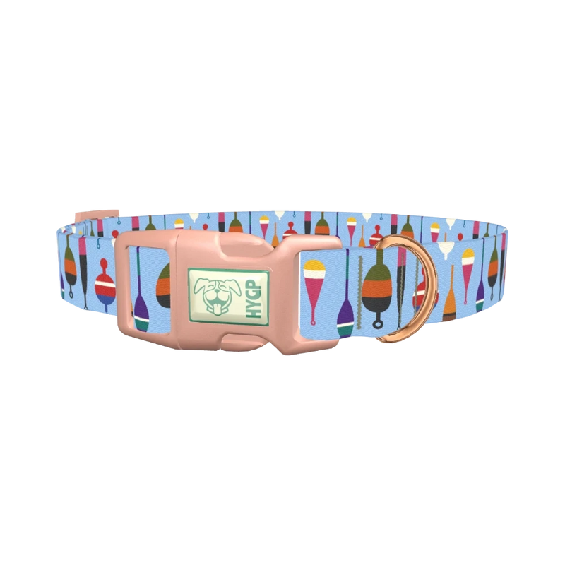 Fishing Bobber Pattern Dog Collar - plastic rose gold