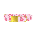 Pink Flamingo Dog Collar - metal gold