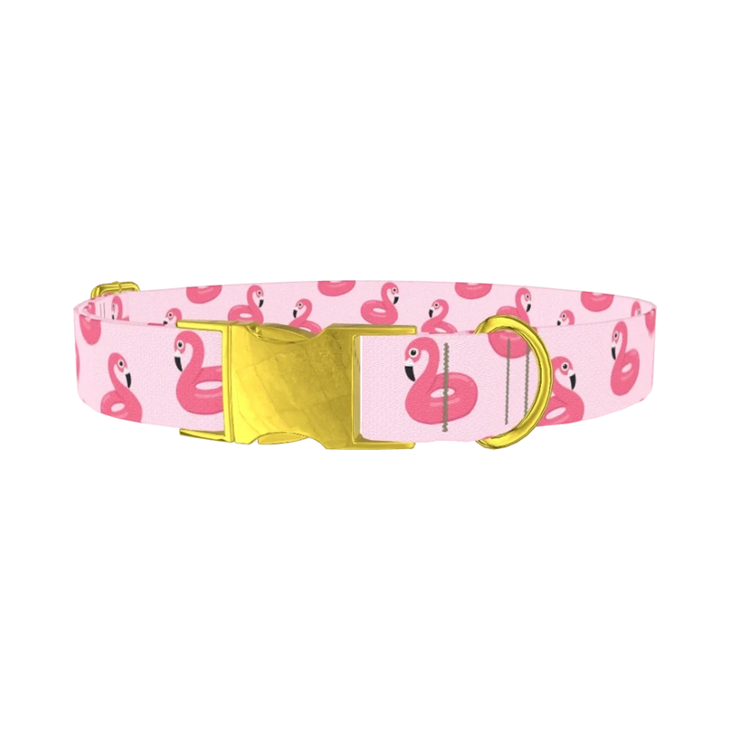 Pink Flamingo Dog Collar - metal gold