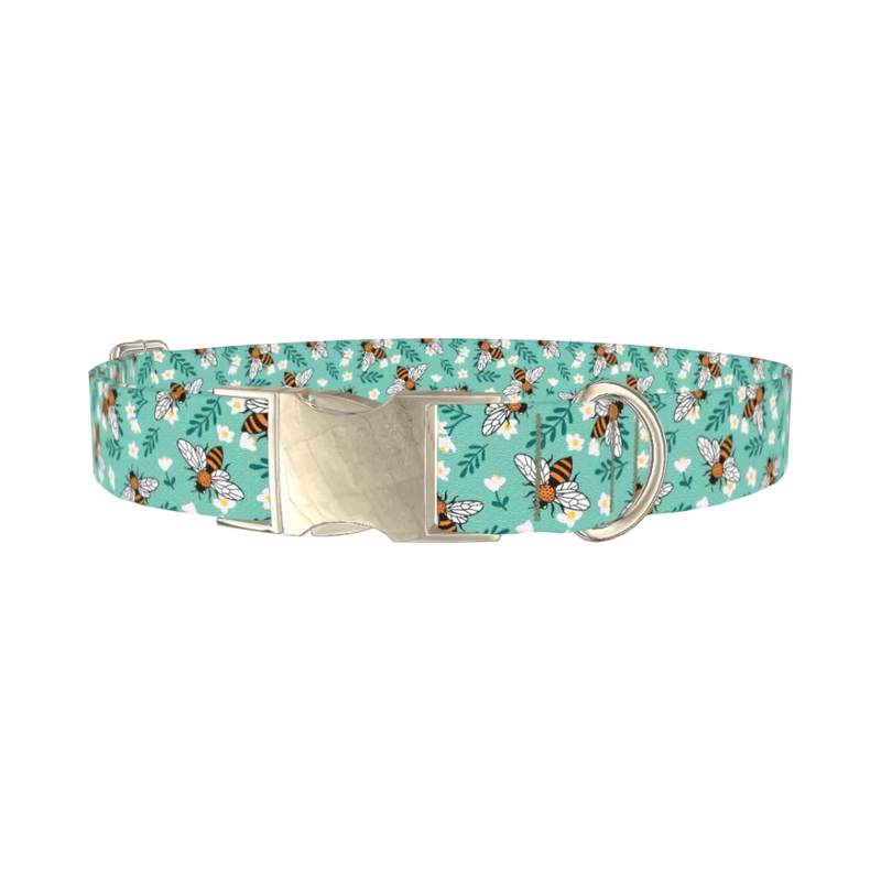Bee Garden Dog Collar - metal silver
