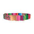 Mexican Floral Stripe Dog Collar - metal rose gold