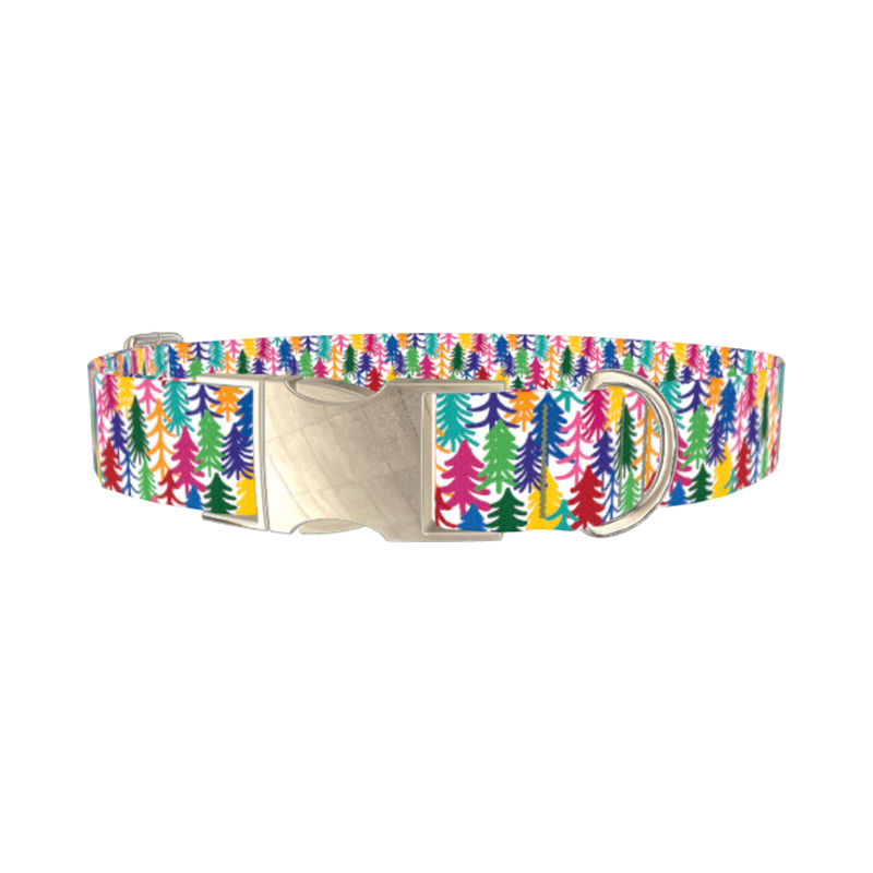 Christmas Tree Pattern Dog Collar - metal silver