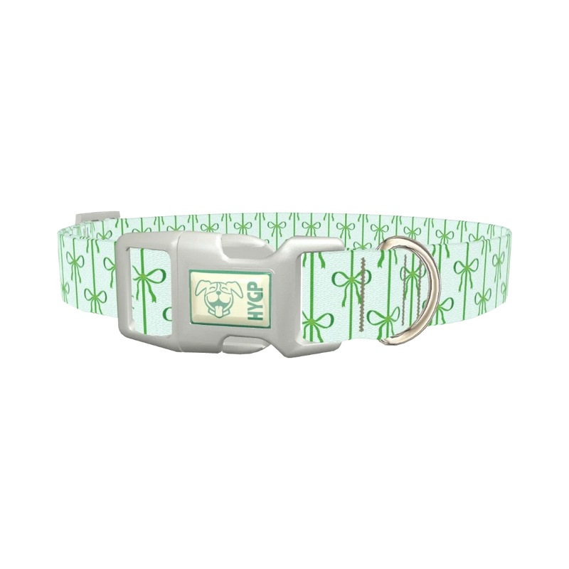 Green Bow Pattern Dog Collar - plastic silver