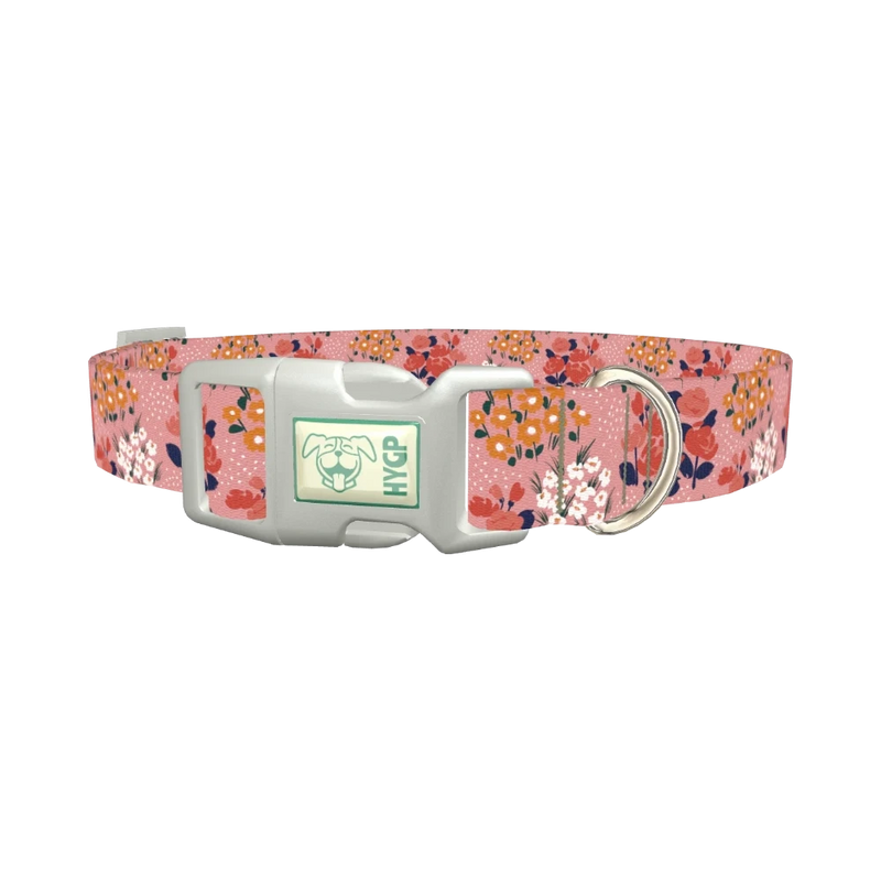 Pink Floral Bloom Dog Collar - plastic silver
