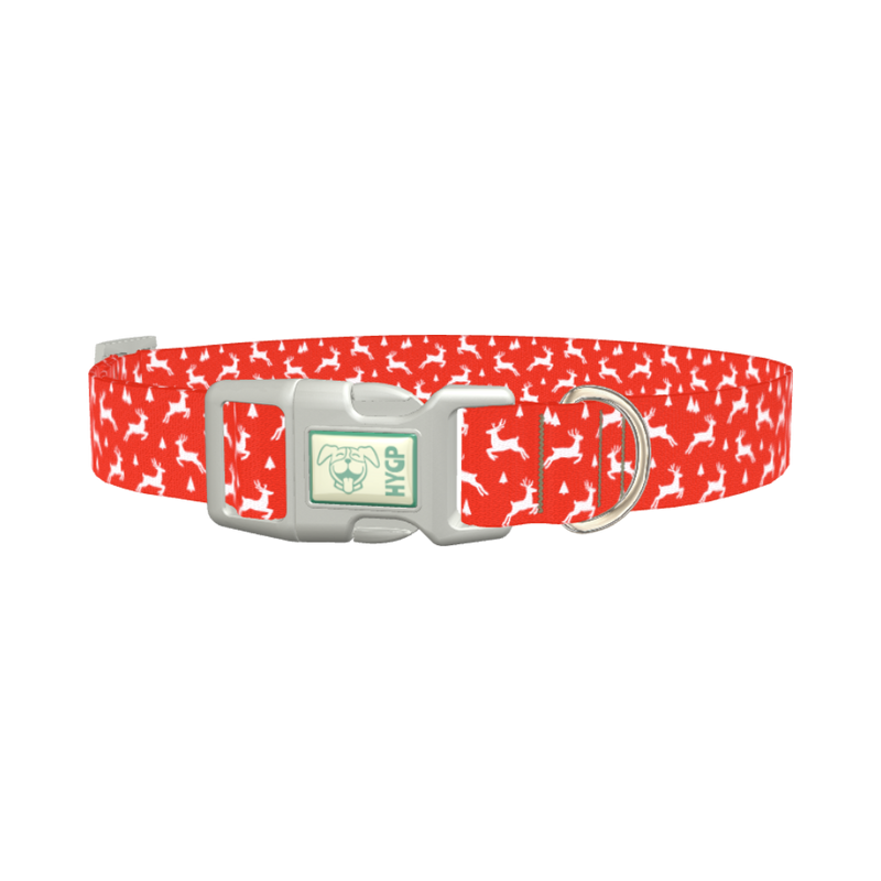 Red Christmas Reindeer Dog Collar - plastic silver