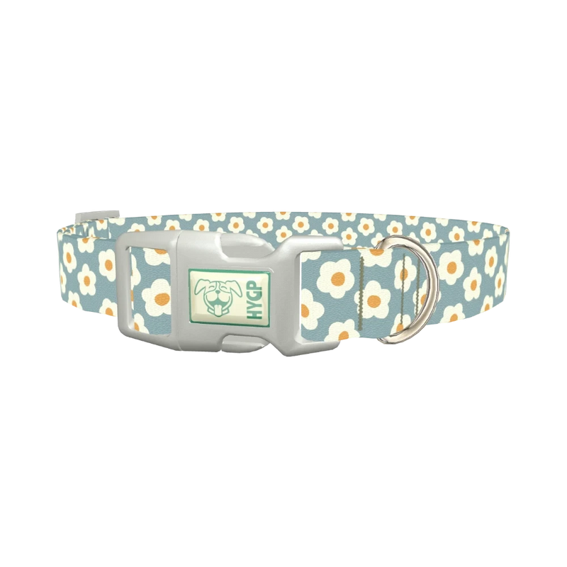 Grey Daisy Pattern Dog Collar - plastic silver
