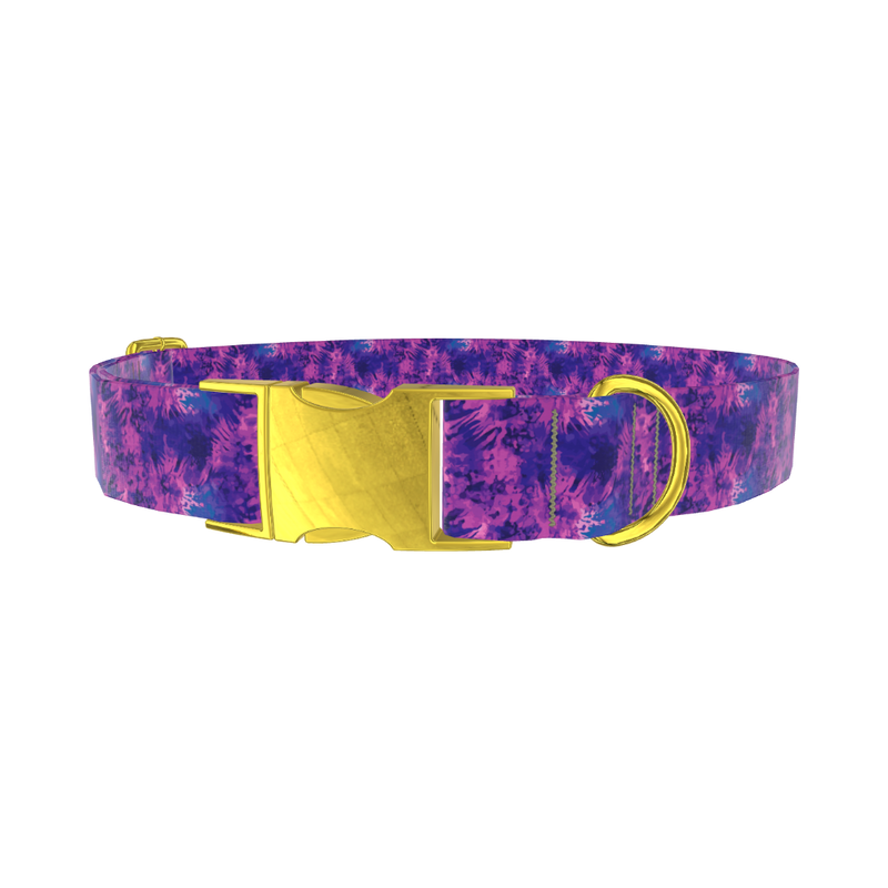 Purple Tie-Dye Dog Collar - metal rose gold