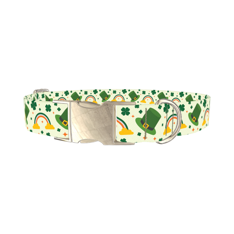 Leprechaun Hat Rainbow Dog Collar - metal silver