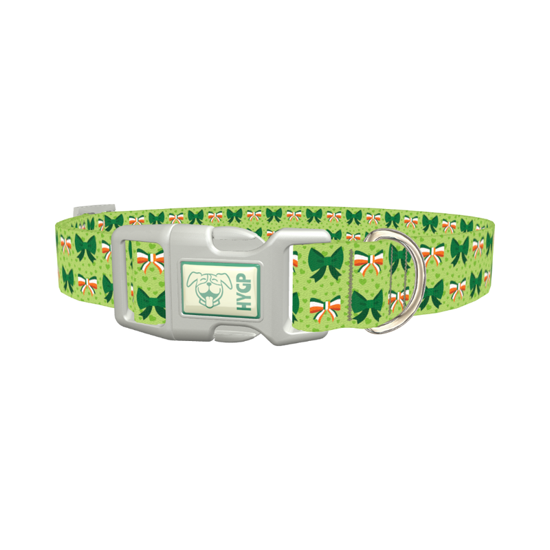 St. Patrick's Day Bow Dog Collar - plastic silver