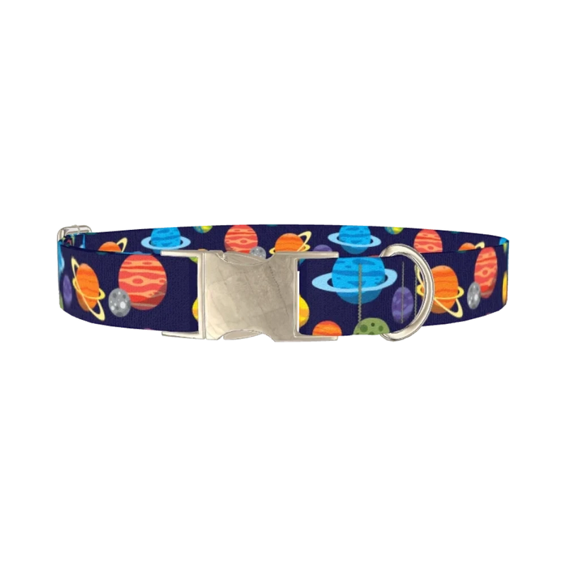 Space Planets Dog Collar - metal silver
