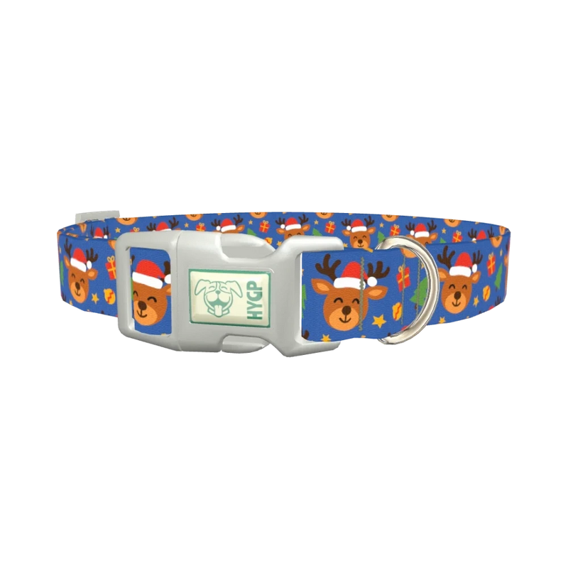 Blue Reindeer Gift Dog Collar - plastic silver