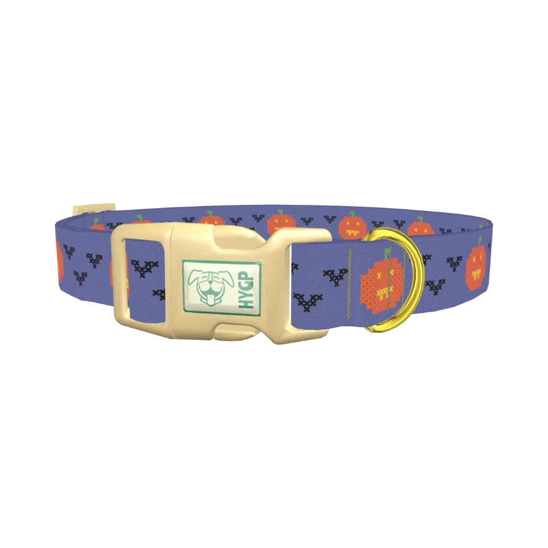 Pumpkin Cross Stitch Dog Collar - plastic gold