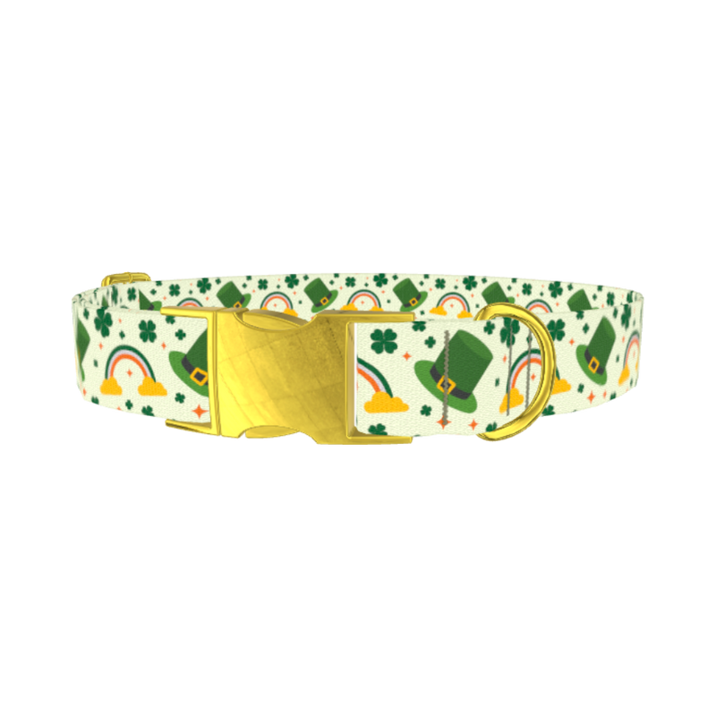 Leprechaun Hat Rainbow Dog Collar - metal gold
