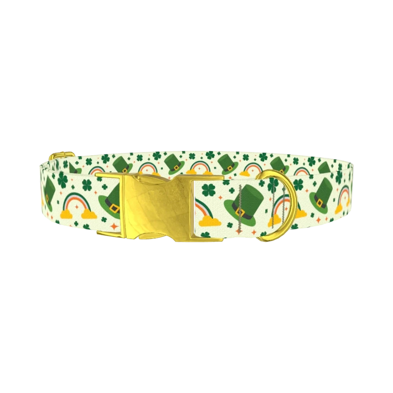 Leprechaun Hat Rainbow Dog Collar - metal gold