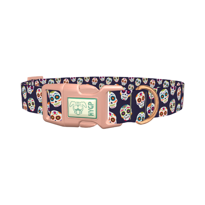 Sugar Skull Dog Collar - plastic rose gold