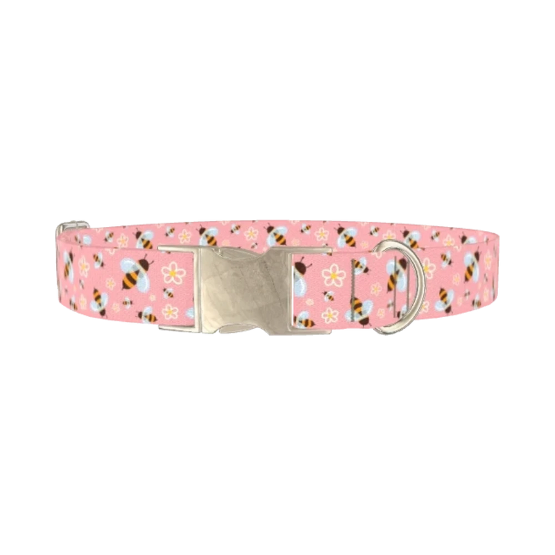 Bee Floral Dog Collar - metal silver