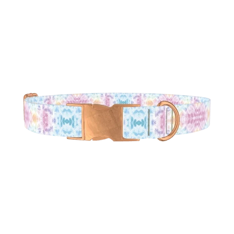 Pastel Tie-Dye Dog Collar - metal rose gold