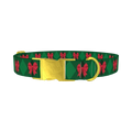 Red Bow Plaid Dog Collar - metal gold