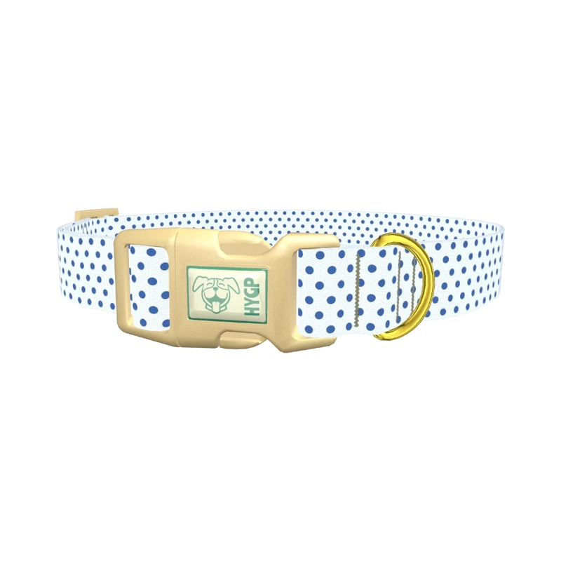 Blue Polka Dot Dog Collar - plastic gold