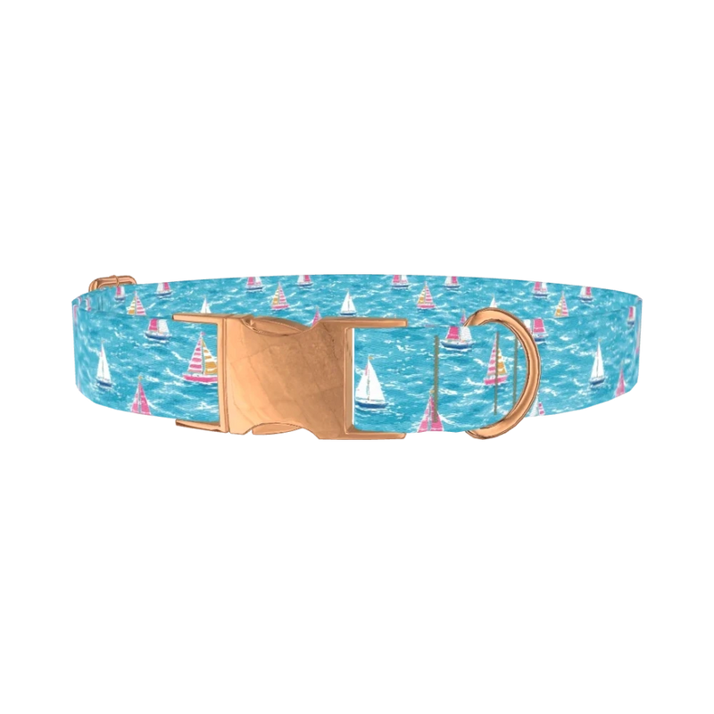 Sailboat Ocean Dog Collar - metal rose gold