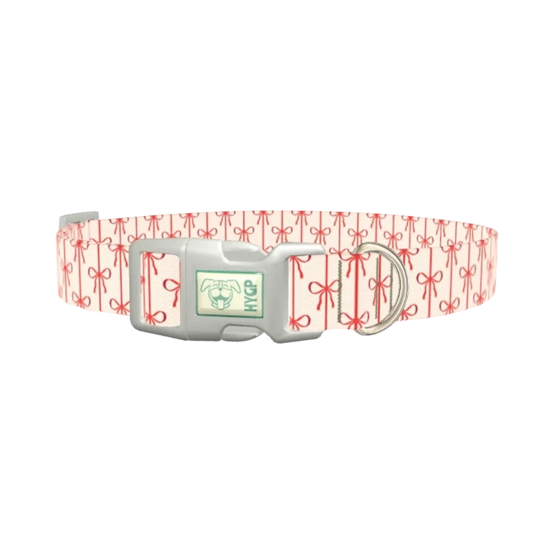 Red Ribbon Bow Dog Collar - plastic silver