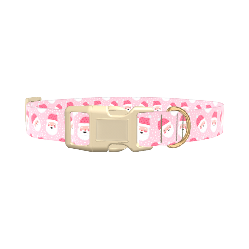 Pink Santa Pattern Dog Collar - plastic rose gold