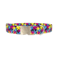 Colorful Leaf Pattern Dog Collar - metal silver