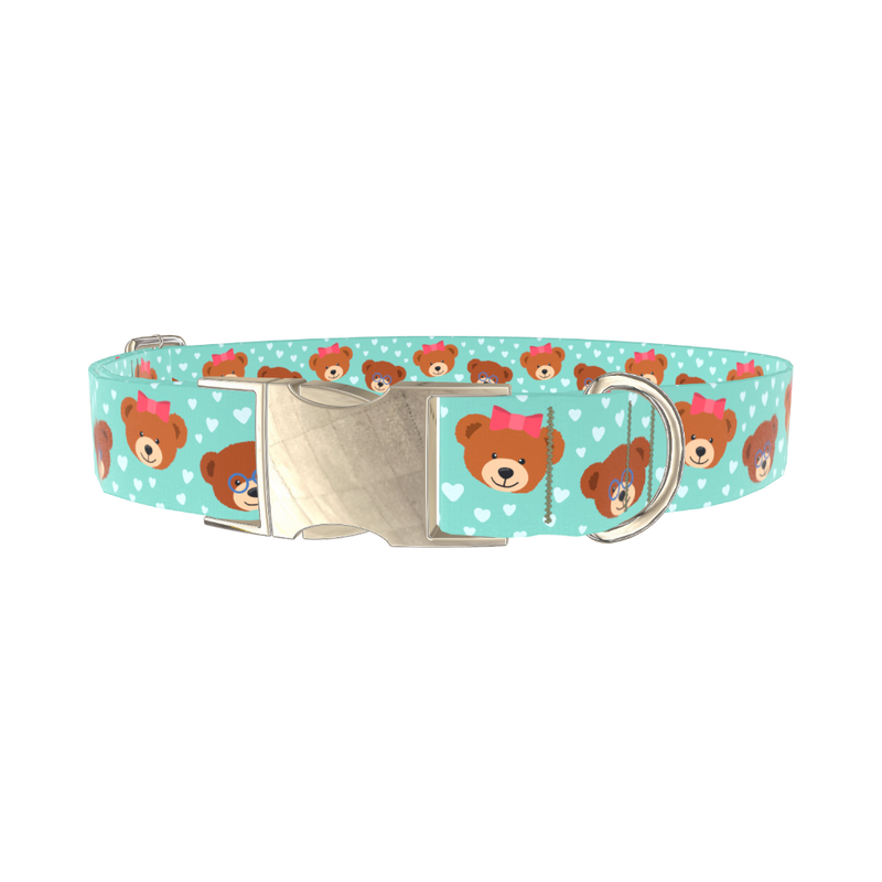 Teddy Bear Heart Dog Collar - metal silver