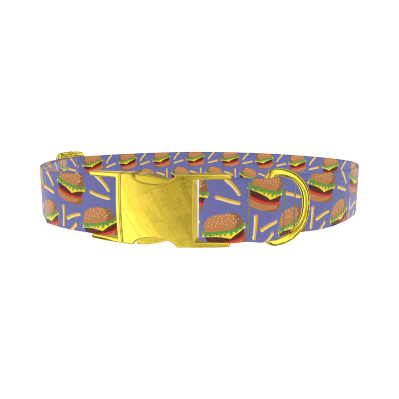 Burger and Fries Dog Collar - metal gold