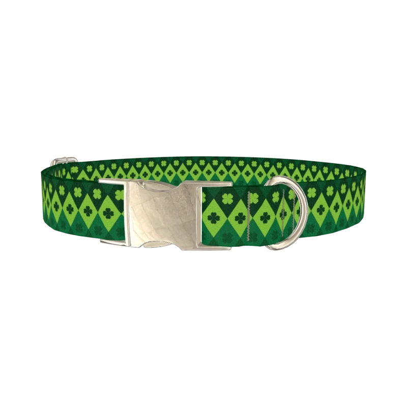 Argyle Clover Dog Collar - metal silver