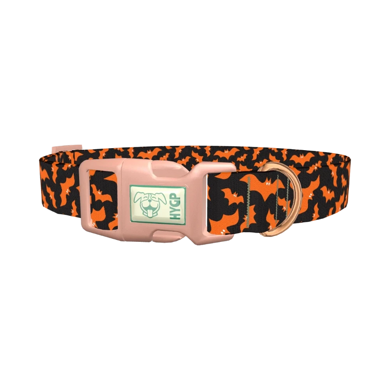 Orange Halloween Bat Pattern Dog Collar - plastic rose gold