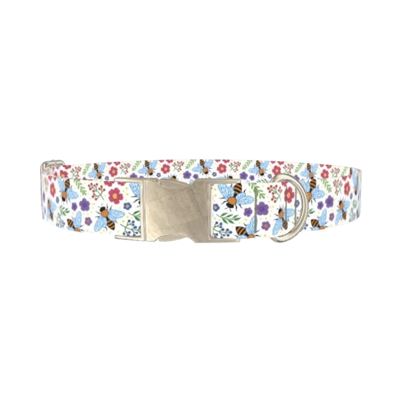 Colorful Bee Garden Dog Collar - metal silver