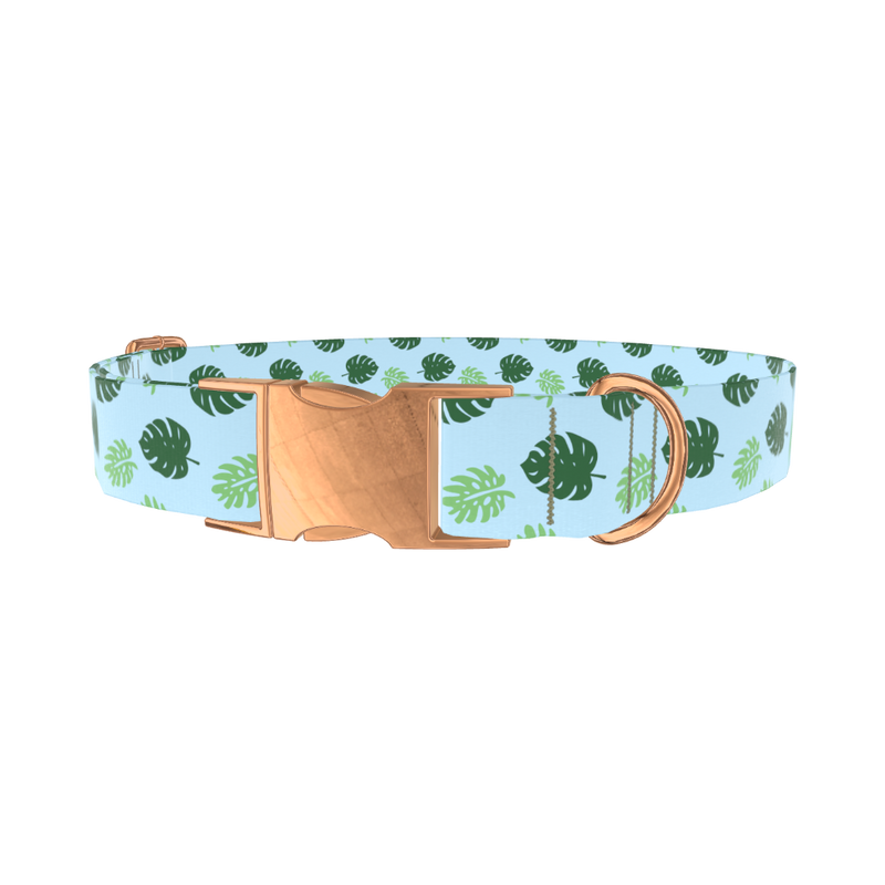Monstera Leaf Dog Collar - metal silver