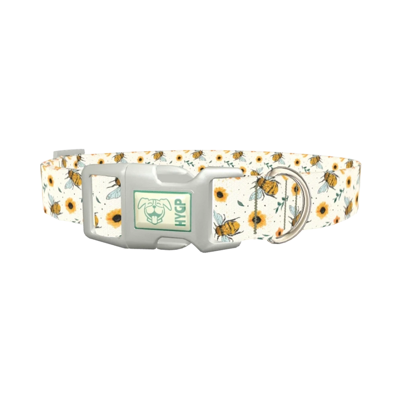 Bee and Sunflower Dog Collar - plastic silver