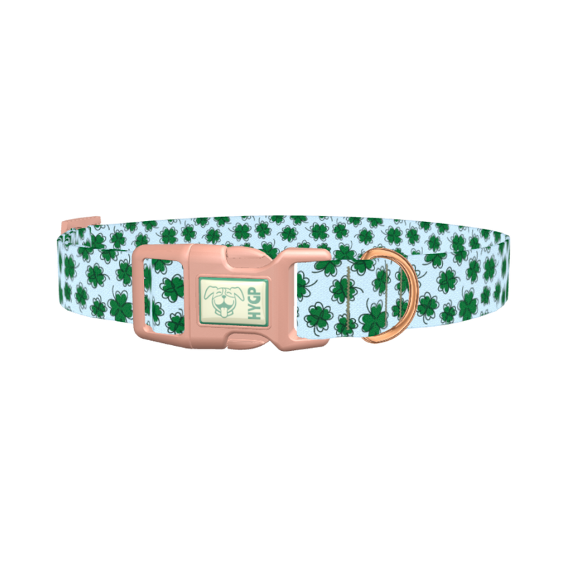 Blue Clover Pattern Dog Collar - plastic rose gold